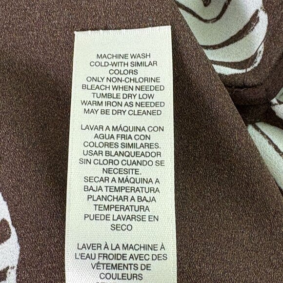 Chicos Top Womens 2 Us L Brown White Circles Geometric Slit Tie Sleeve 1/4 Zip - Picture 8 of 13